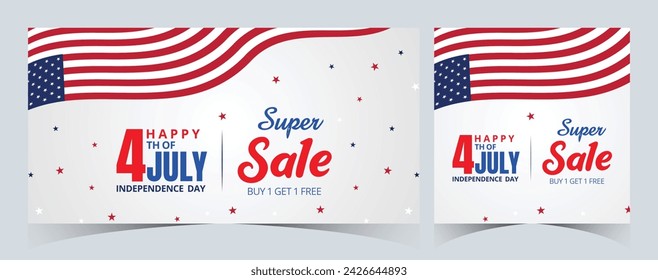 Set of Happy 4th of July. Fourth July Independence Day USA. Independence Day sale web banner. Independence Day USA social media promotion template. greeting card, poster with United States flag