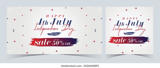 Set of Happy 4th of July. Fourth July Independence Day USA. Independence Day sale web banner. Independence Day USA social media promotion template. greeting card, poster with United States flag