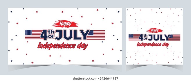 Set of Happy 4th of July. Fourth July Independence Day USA. Independence Day sale web banner. Independence Day USA social media promotion template. greeting card, poster with United States flag