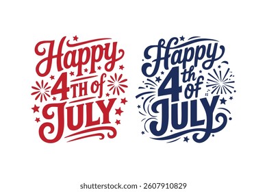 Set Happy 4th of July letter typography design