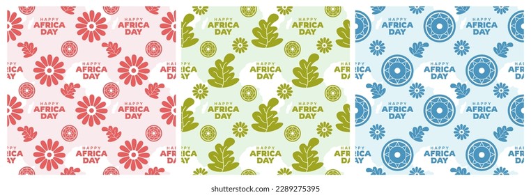 Set of Happy Africa Day Seamless Pattern Design with Culture African Tribal Figures Decoration in Template Hand Drawn Cartoon Flat Illustration