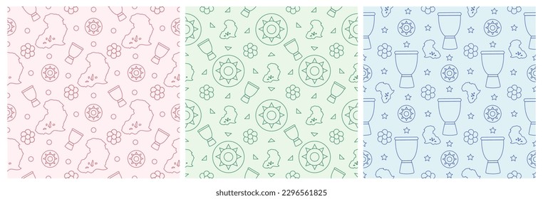 Set of Happy Africa Day Seamless Pattern Design with Culture African Tribal Figures Decoration in Template Hand Drawn Cartoon Flat Landing Page Illustration