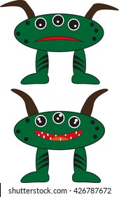 set of happy and angry cute green monster