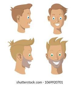 Set of happy avatars father and son, flat design style. Vector illustration.