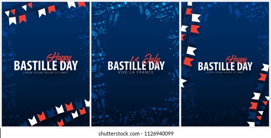 Set of Happy Bastille Day banners. 14th of July. France. Vector Illustration