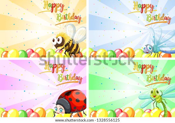 Set Happy Birthday Animal Cards Illustration Stock Vector (Royalty Free ...