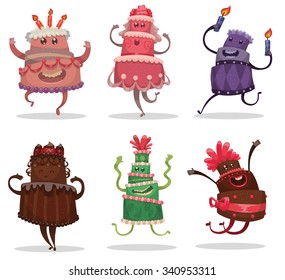 set of Happy Birthday cakes, vector