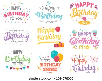 Set of Happy Birthday Calligraphic And Typographic Background