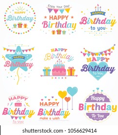 Set of Happy Birthday Calligraphic And Typographic Background