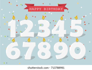 Set of Happy Birthday candle numbers. Vector illustration