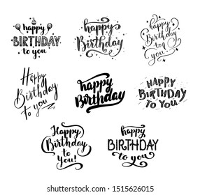 Set of Happy Birthday Card Template. Vector illustration with birthday lettering inscription, logo isolated on white background for holiday print design.