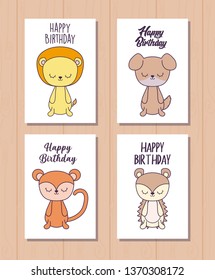 set of happy birthday cards with cute animals