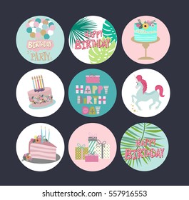 Set of Happy Birthday gift tags template. Vector illustration