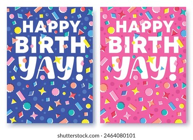 Set of Happy Birthday greeting card with colorful confetti.