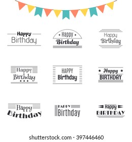 Set of Happy Birthday greeting cards. Birthday theme labels. Typography design elements. Postcard. Vector illustration