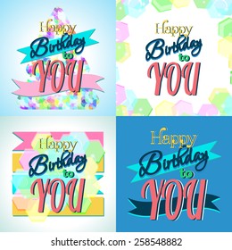 Set of Happy Birthday Greeting Cards.Vector Illustrations