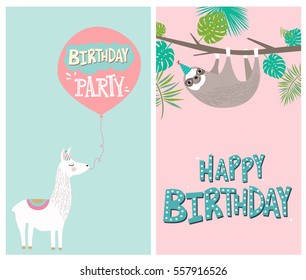 Set of Happy Birthday greeting or invitation card template. Vector illustration