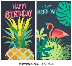 Set of Happy Birthday greeting or invitation card template. Vector illustration