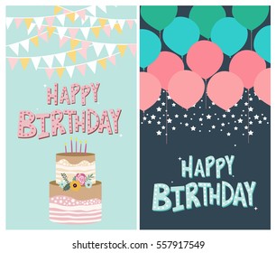 Set of Happy birthday greeting or invitation card. Vector illustration