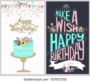 Set of Happy birthday greeting or invitation card. Vector illustration