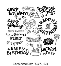 Set of Happy Birthday Hand Drawn Calligraphy Pen Brush Vector Design