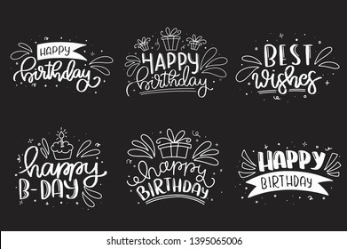 Set of Happy Birthday Lettering Card Design. Happy Birthday Modern Brush Typography lettering collection. Greeting card. Vector illustration.