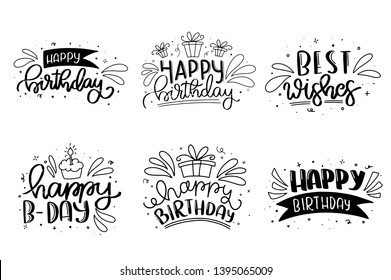 Set of Happy Birthday Lettering Card Design. Happy Birthday Modern Brush Typography lettering collection. Greeting card. Vector illustration.