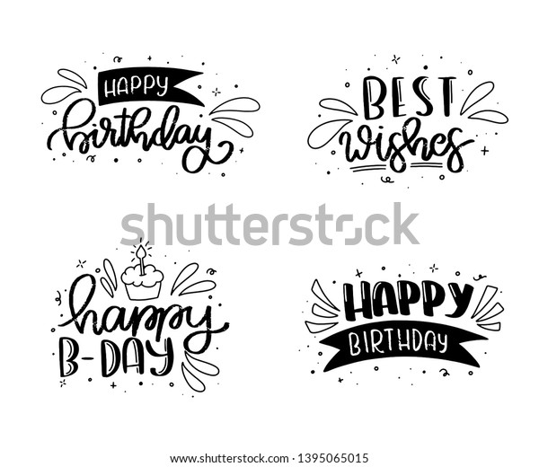 Set Happy Birthday Lettering Card Design Stock Vector (Royalty Free ...