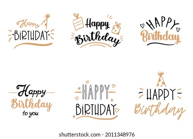 Set of happy Birthday lettering inscriptions. Vector illustration.