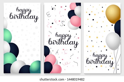 Set Happy Birthday, Lots Of Balloons Together, On White Background, In Your Desing