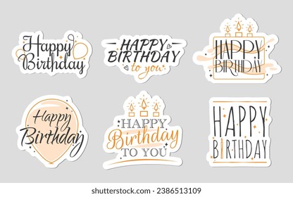 Set of Happy Birthday orange stickers with signs