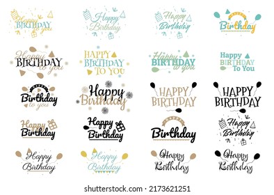 Set of happy birthday overlay badge and lettering compositions for your party celebration
