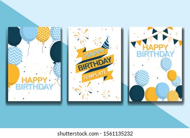 Set Happy Birthday Poster  Promotion Website   Printing Design for Poster  Flat Gradient Cartoon Vector Illustration in Colored Style     Vector