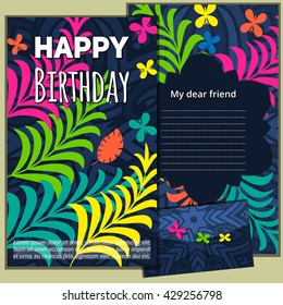 Set Happy Birthday vector cards and envelope. on decorated background.  Happy Birthday template , pattern,  brochure, gift certificate, party invitation, congratulation