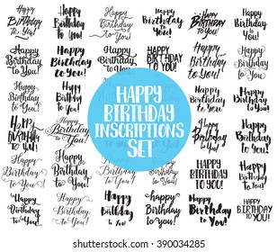 Set of Happy Birthday to You inscriptions. Hand drawn lettering. Modern calligraphy collection. Isolated vector elements for greeting card, invitation, print. Typography.