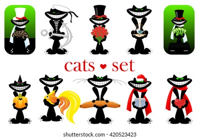 set of  happy black cats. vector. isolated