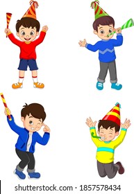 Set of Happy boy in celebration of the new year