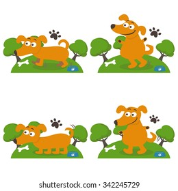Set of happy cartoon dogs. Vector illustration