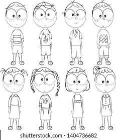 Set of happy cartoon doodle figure children's, stick man. Hand Drawn