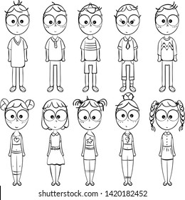 Set of happy cartoon doodle figure, stick man. Hand Drawn. Vector Illustration, set of family in stick figures.