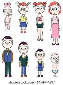 Set of happy cartoon doodle figure, stick man. Hand Drawn. Vector Illustration, set of family in stick figures