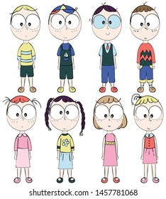 Set of happy cartoon doodle figure children's, stick man. Hand Drawn
