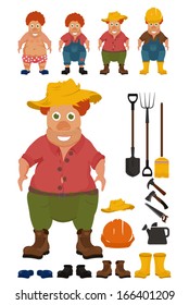 Set of happy cartoon gardener