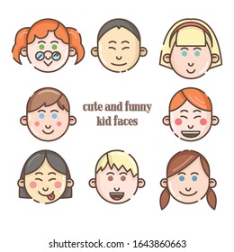 Set of happy cartoon kids faces