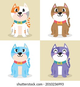Set of happy cat character cartoon illustration flat design concept.