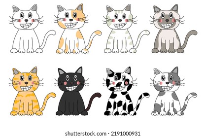 Set of Happy cat Doodle art design