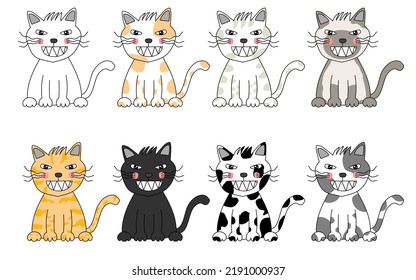 Set of Happy cat Doodle art design