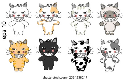 Set of Happy cat Doodle art design