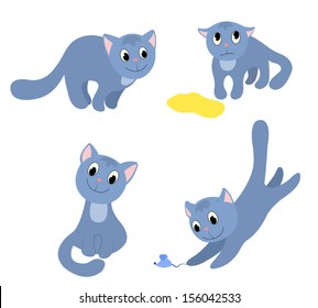Set of happy cats. Isolated on white. Cartoon vector illustration.