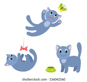 Set of happy cats. Isolated on white. Cartoon vector illustration.